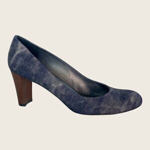 Stuart Weitzman Chime Blue Denim Block Heel Pumps